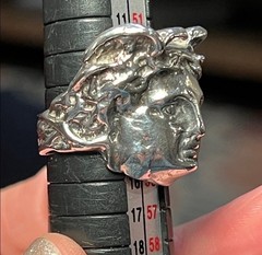 Vintage Greek God Hermes Roman God Mercury Sterling Silver 3D Face Head Ring