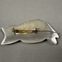 Vintage Cat Brooch Modernist Silver Tone Artisan Abstract Figural Pin