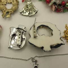 Vintage Christmas Jewelry Lot Angel Snowman Tree Wreath Ornament Star