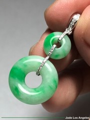 2 Donut Circle Apple Floral Green Jadeite Jade 18K White Gold Diamond Pendant