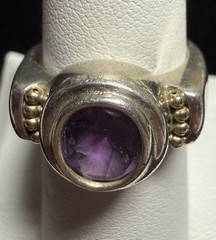Vintage Sterling Silver And 8k? Gold? Faceted Amethyst Ring Size 7.25