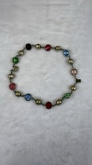 Vintage Multicolor Glass Stone Faux Pearl Bracelet Silver Tone Costume Jewelry