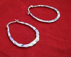 Polished Hammered Sterling Silver 925 Classic Hoop Latch Earrings 1.25”