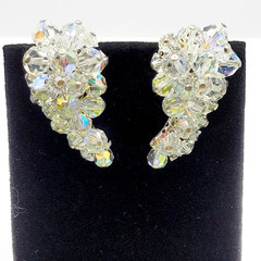 Cluster Climber AB Crystal Sparkly Elegance Silver Tone Vintage Clip on Earrings