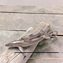 Vintage 925 Sterling Silver 3D Momma Baby Dolphin Pendant, 1.5″