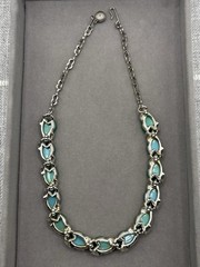 Vintage Silver Tone Blue & Green Thermoset Link Choker Necklace