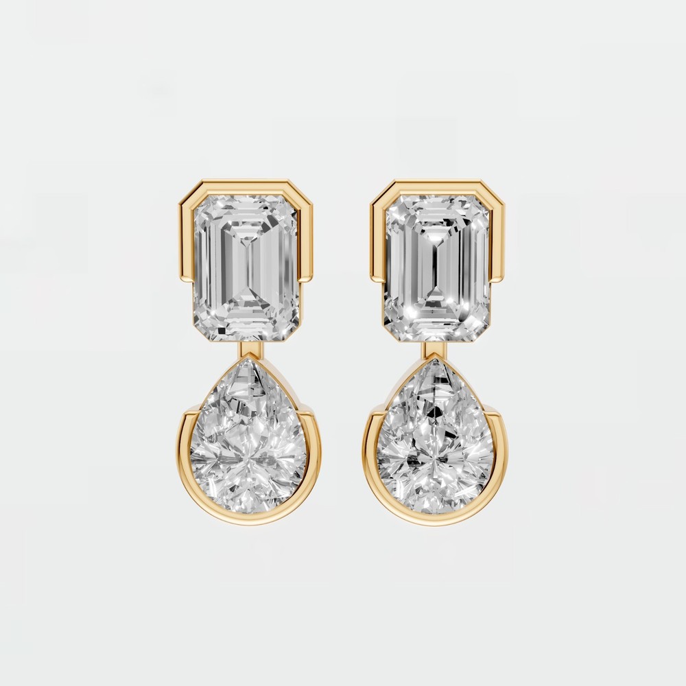 Emerald & Pear Lab Grown Diamond Bezel Set Drop Dangle Statement Earring