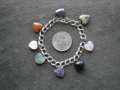 Semi Precious Stones Double Link Vtg Sterling Silver Charm Bracelet 6.75″~ 12.8g