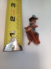 Vtg Charles F. Worth Copper & Bakelite Brooch Bongo Enamel Pin Native Drummer