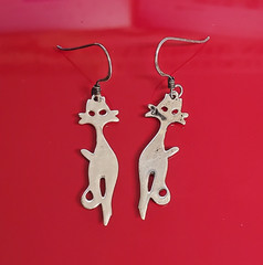 VTG 925 Cat Silhouette 1.5in Drop Earrings Sterling Silver 3g Patina Intact READ