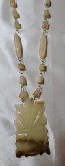 Vintage Carved Alabaster Stone Tribal Pendant Necklace