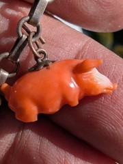 Vintage Austrian 900 Silver Glücksbringer 1939 Lucky Charm Bracelet Coral Pig 7″
