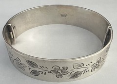 Vintage H.G.&S. English Sterling Silver Art Deco Hinged Bangle Bracelet 7″