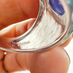 JTV Sterling Silver Ring Blue Stone Enamel Inlay Cabochon size 8 Swirl Designer