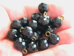 21 PC BUTTON LOT SET ANTIQUE VICTORIAN FACETED FRENCH JET / BLACK GLASS BUTTONS