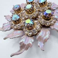Selini Pearlescent Pink Rhinestone Brooch & Clip-On Earrings AB Crystal Vintage