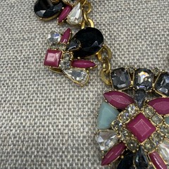 Vintage J Crew Necklace Jeweled Statement Burgundy Black Gold Tone 19 Inches