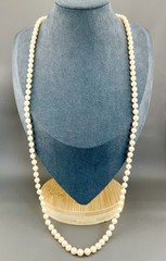 Vintage Marvella Necklace Faux Pearl Hand Knotted Gold Tone Classic Signed 30”