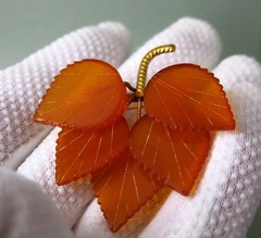 Vintage Soviet Baltic Amber Leaf Brooch Gilt Pin USSR + Gold Plated
