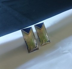 Vintage Sterling Silver Lapis Earrings. Modernist Geometric Stud 1.5 inch