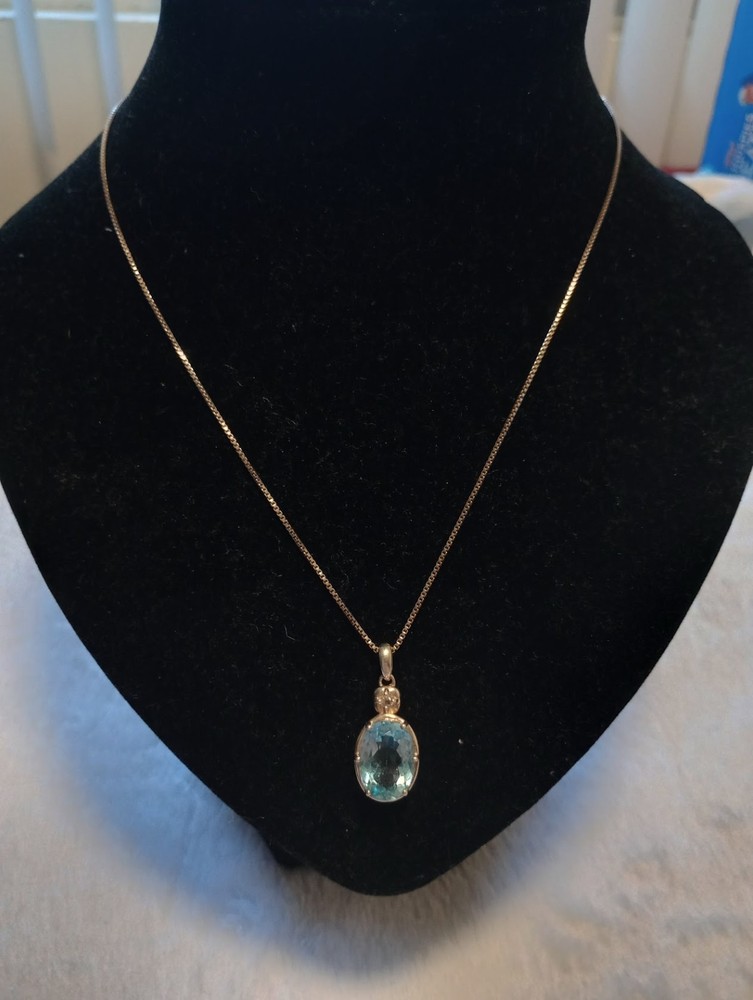 Vintage Ross-Simons 925 Sterling Silver 925 Oval Blue Topaz Pendant Necklace 18″