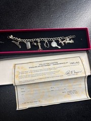 Vintage 1990 Sterling Silver Nostalgic Barbie Charm Bracelet w/box COA