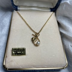 VTG Gold Toned. Cultured Pearl Pendant Necklace 16” Nos