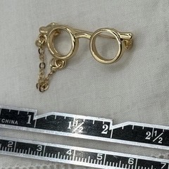 Petite Small GoldTone Round Eye Glasses W Decorative Chain Brooch Pin