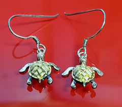 925 Signed Sea Turtle Earrings 1in Drop Vermeil Shell Sterling Silver VTG