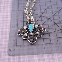 Sarah Cov Imperial Royal Motif Simulated Turquoise Purple Rhinestone Pin Pendant