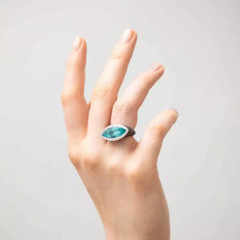 Marquise Shape 7.26T Aquamarine, 3.49CT Black Round Onyx & White CZ Fashion Ring