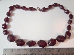 Vintage Ruby Red Plastic Faceted Graduated Bead Necklace 24 inch