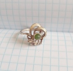Vintage Ring Nephritie stone Sterling Silver 875 Star USSR time Jewelry size 7.5