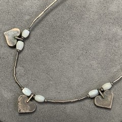 Vintage Triple Heart Choker Necklace Sterling Silver Hearts And Beads, Artisan.