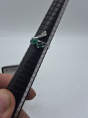 Vintage 850 Platinum Emerald and Diamond Bypass Ring Sz 6