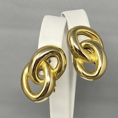 Gold Tone Clip On Earrings Double Link Dangle Drop Knotted Screw Back 1.25″