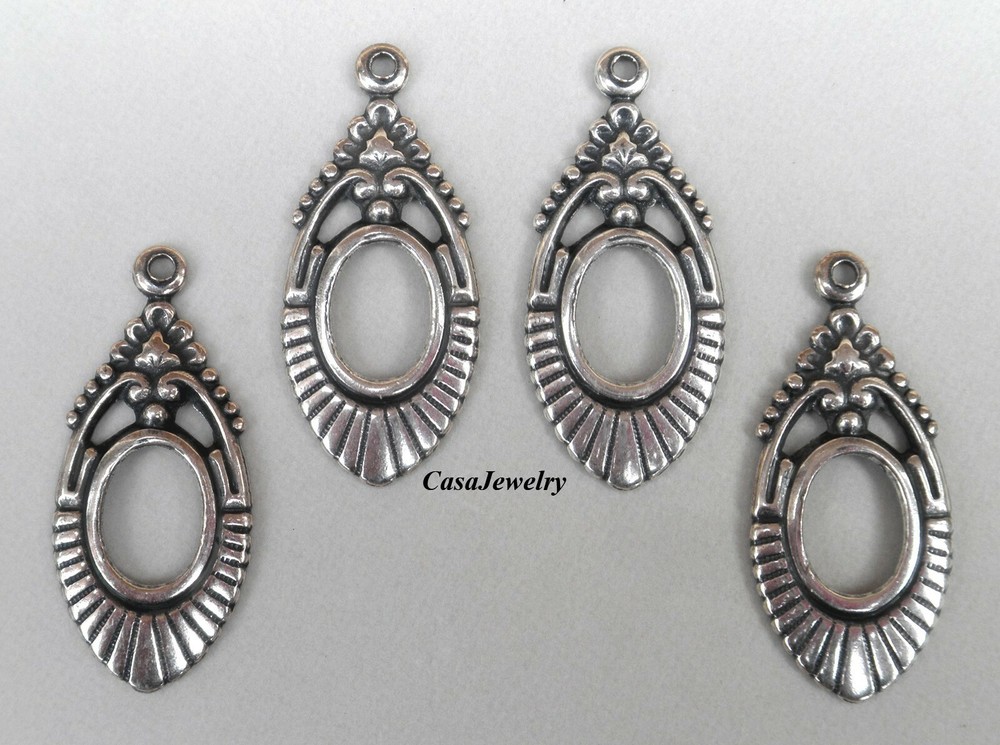 #0046 ANTIQUED STERLING SILVER PLATED OPEN TEARDROP W/TOP HANG RING – 4 Pc Lot