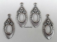 #0046 ANTIQUED STERLING SILVER PLATED OPEN TEARDROP W/TOP HANG RING – 4 Pc Lot