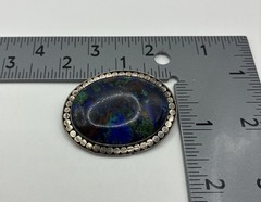Vintage Brooch Sterling Silver Azurite Malachite Oval Blue Green Gemstone