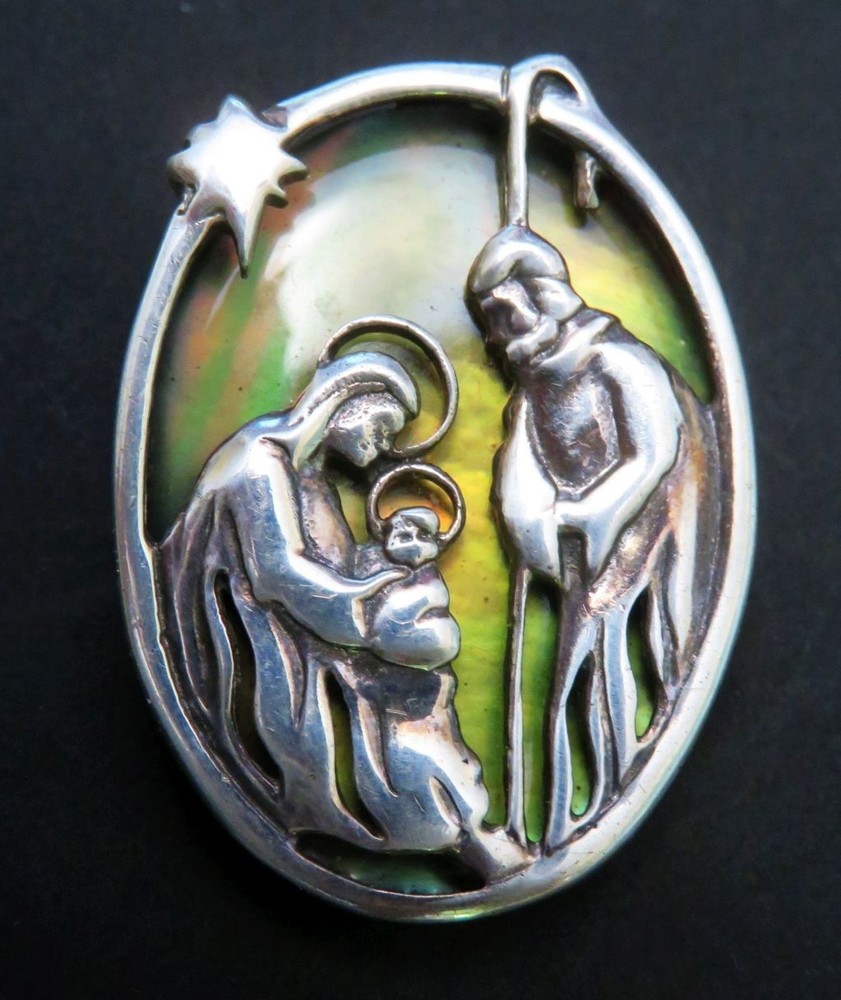 Vintage Sterling Silver (925) Holy Family Jesus Mary Joseph Brooch / Pin