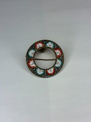 Vintage Micro Mosiac Glass Round Brooch Italy