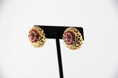 Nolan Miller Gold Tone Pink Crystals Clip Earrings Adjustable Tension, High End