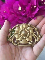 Vintage Large Gold Tone Art Nouveau Style Floral Brooch Sash Pin 3.5 X 2 1/4″