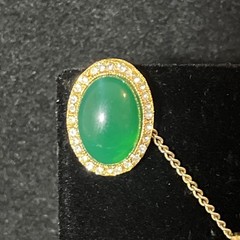 Rare Vintage Jomaz Emerald Glass Cabochon Earrings and Pendant 3pc Set
