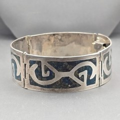 Vintage Taxco Sterling Silver Turquoise Inlay Bracelet 7″ Eagle 3 Signed AMD 30g