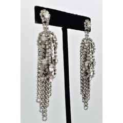 Vintage Crystal Fringe Earrings Silver Chain Drip Chunky Dangle Chandelier 9C