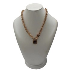 Michael Kors Rose Gold-Tone Pink Acetate Padlock Pendant Necklace Chic