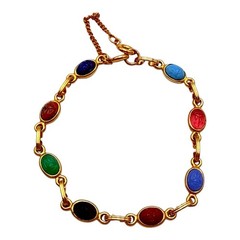 Vintage Scarab Bracelet Gold Tone Metal Faux Stone 7.5”