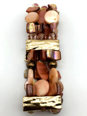 Filigree Glass Bead MOP Bead CopperTone Bead GT Spacer Bar Stretch Bracelet