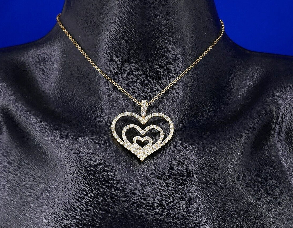 NOLAN MiLLER PAVE RHiNESTONE GOLD GRACiOUS LOVE TRiPLE HEART PENDANT NECKLACE